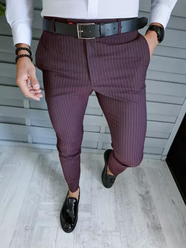 Pantaloni barbati eleganti grena B1633